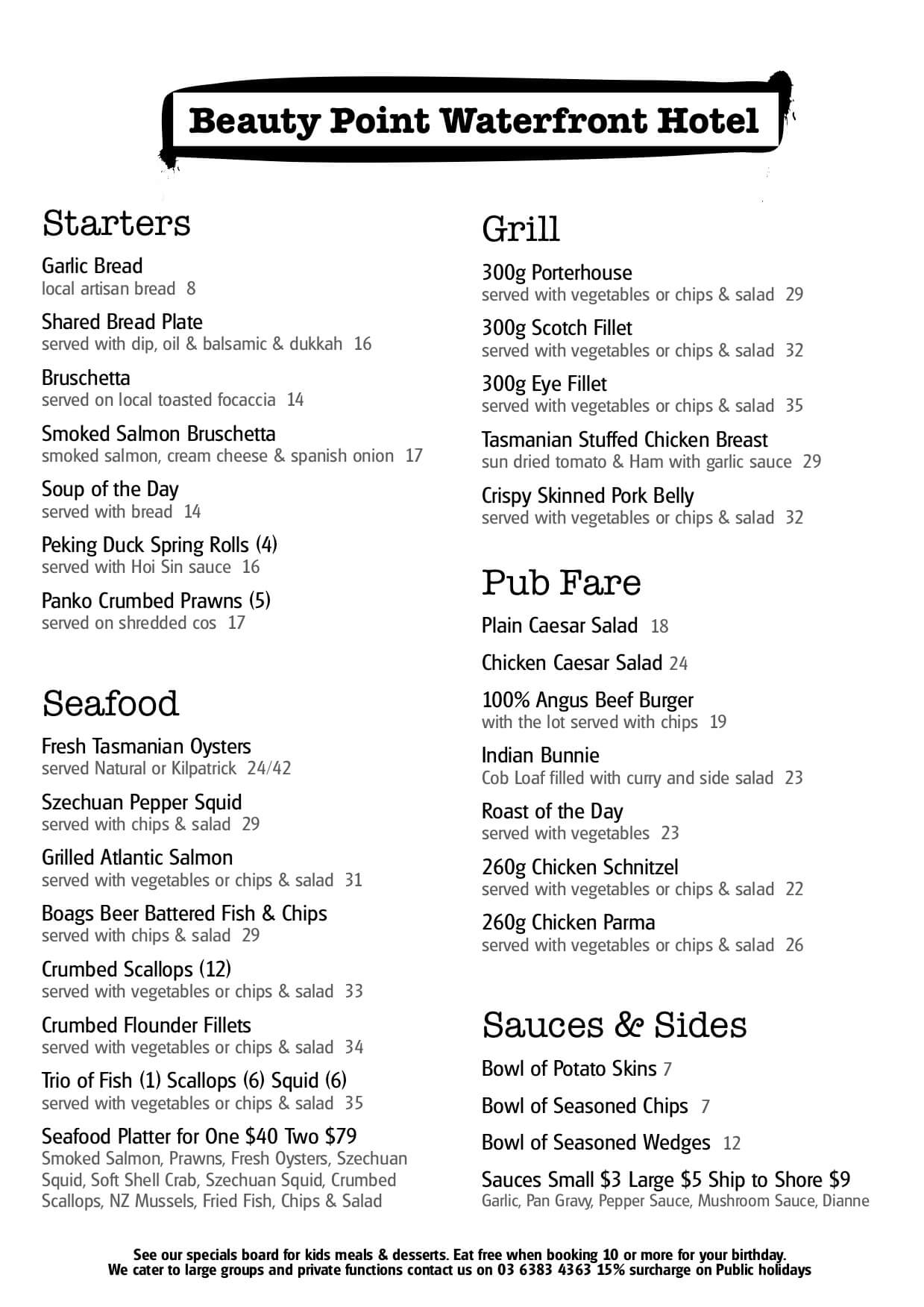 BEAUTY POINT WATERFRONT HOTEL HEADS UP FOOD GUIDE