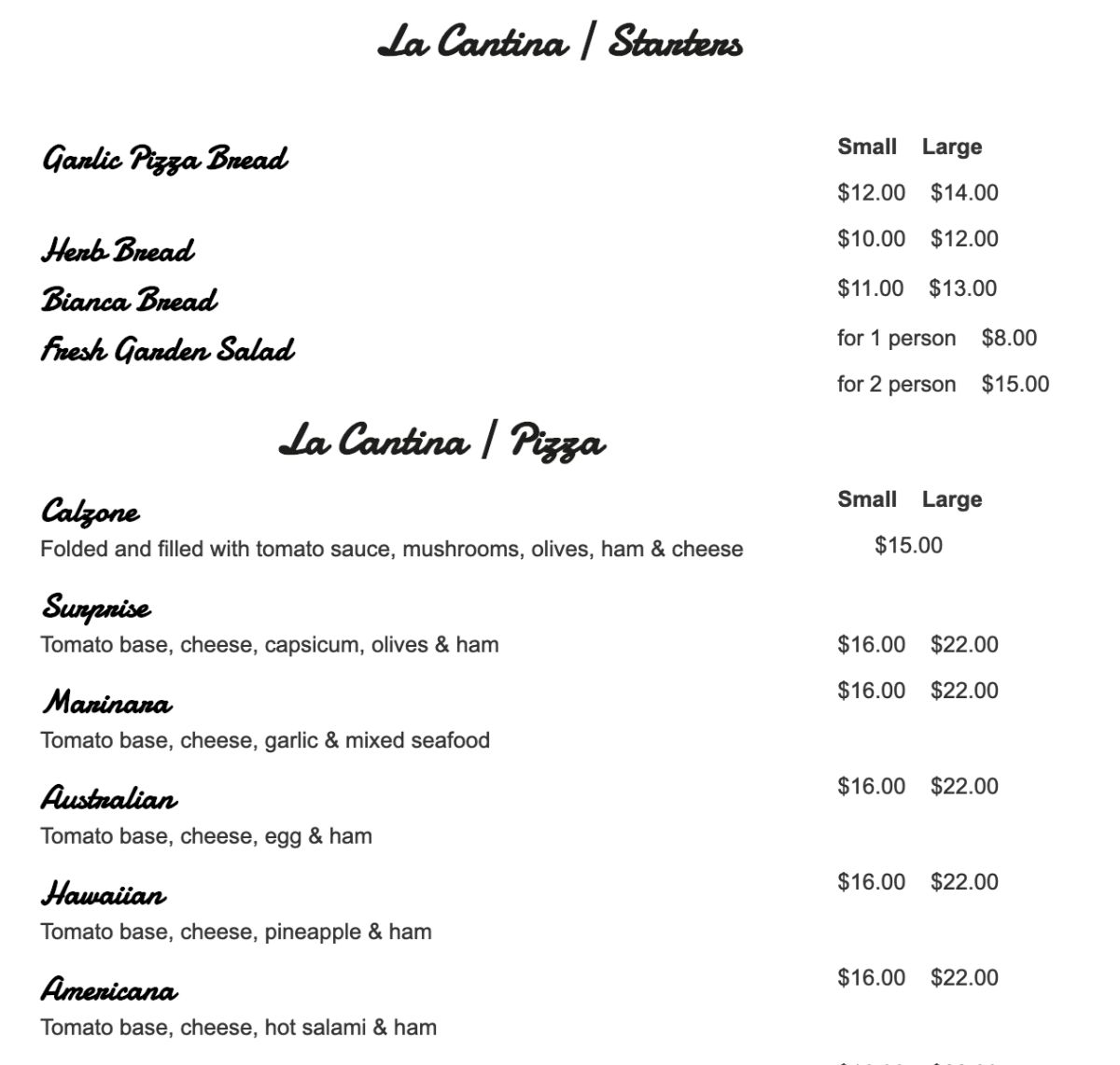 LA CANTINA ITALIAN RESTAURANT » Heads Up Launceston & Food Guide