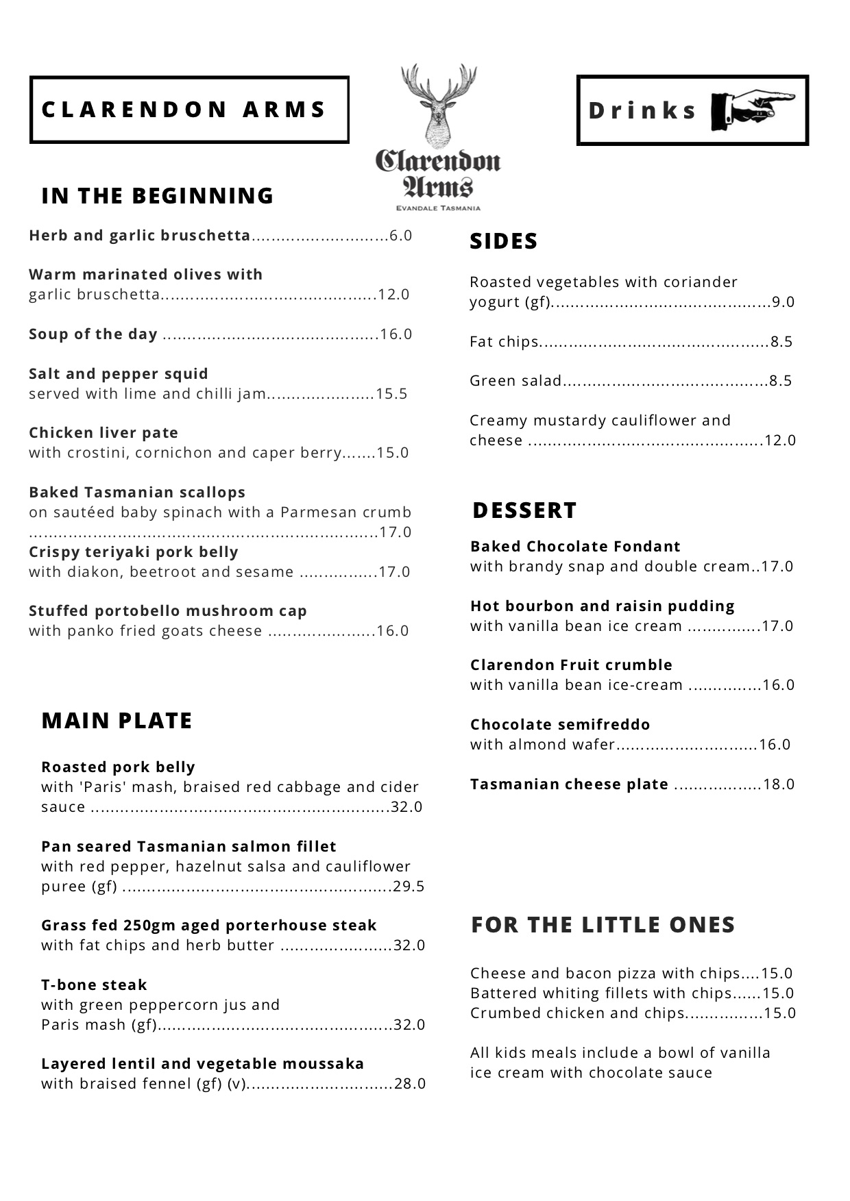 CLARENDON ARMS HOTEL EVANDALE HEADS UP FOOD GUIDE